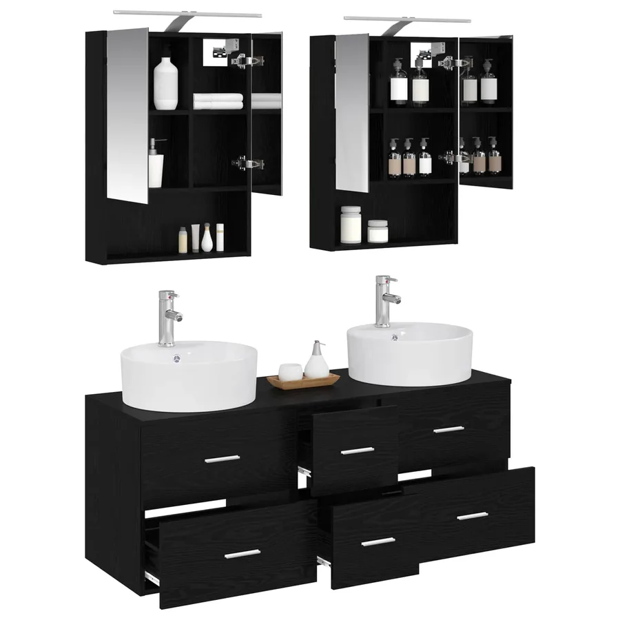 Ensemble de mobilier de salle de bain 5 pcs Chêne noir - 3