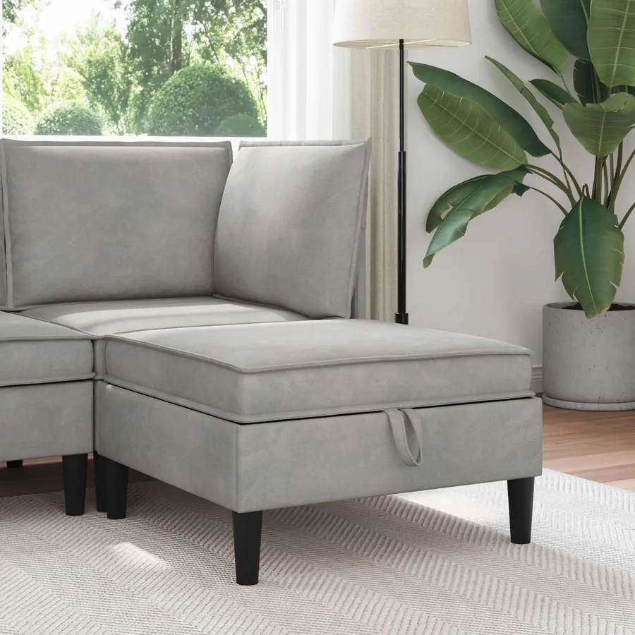 Pouf avec Rangement Gris clair Velours
