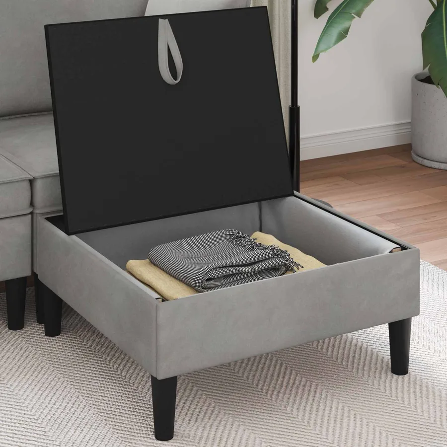 Pouf avec Rangement Gris clair Velours - 3