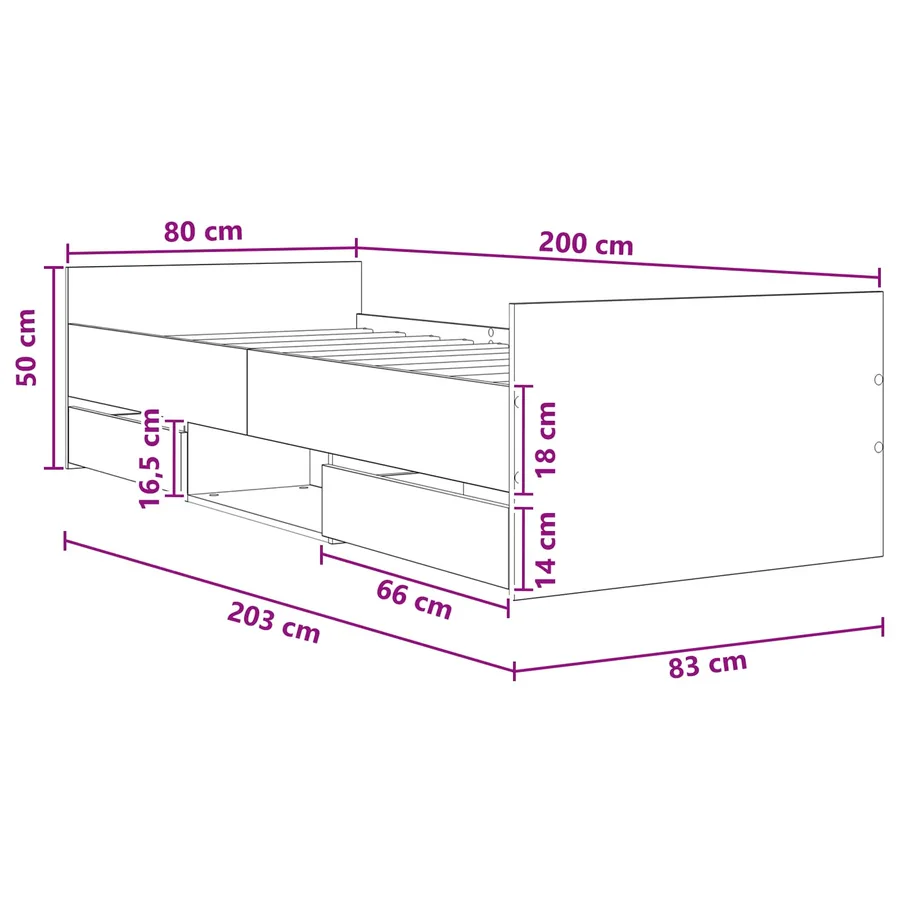 Cadre de lit avec rangement Gris béton 80 x 200 cm - 9