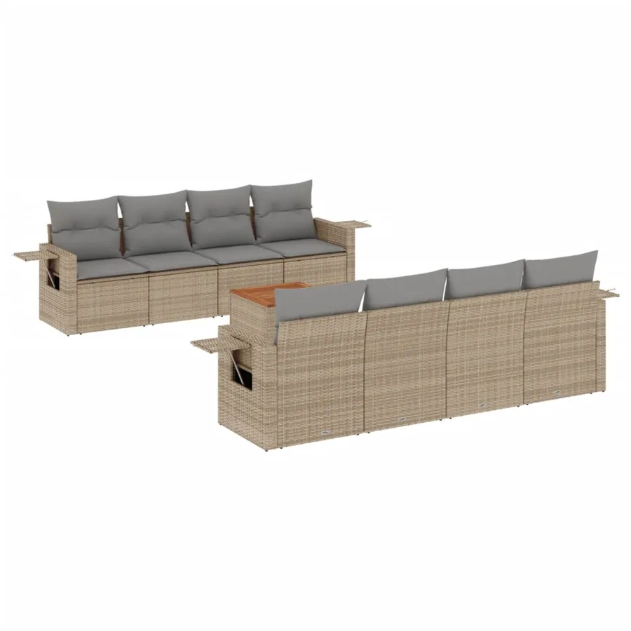 Salon de jardin avec coussins 9 pcs beige résine tressée - 2