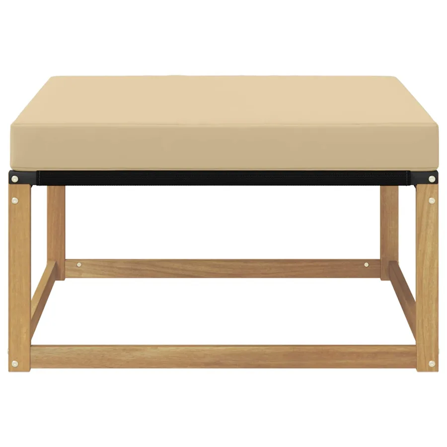 Pouf d'Extérieur Bois d'acacia massif et Textilène Blanc - 4