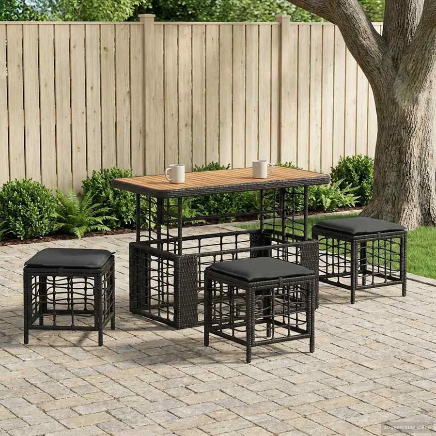 Ensemble de salle à manger pour jardin 4 pcs Noir et gris - 3