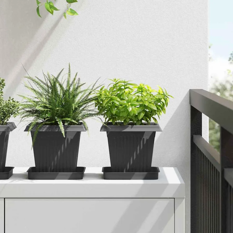 Pot de Fleurs Carré 24 pcs Noir 16 x 16 x 14 cm Plastique