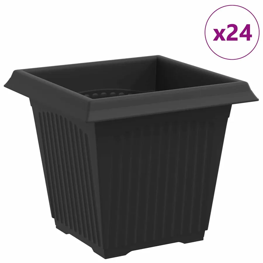 Pot de Fleurs Carré 24 pcs Noir 16 x 16 x 14 cm Plastique - 2