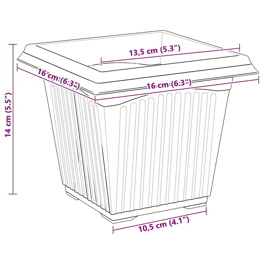 Pot de Fleurs Carré 24 pcs Noir 16 x 16 x 14 cm Plastique - 8