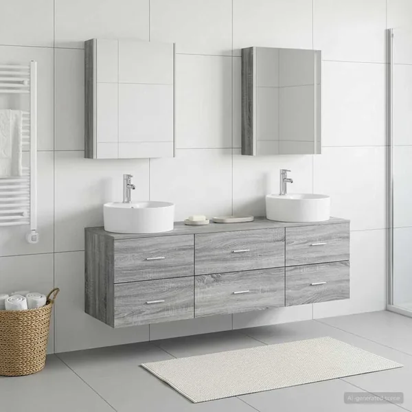 Ensemble de mobilier de salle de bain 5 pcs Sonoma gris