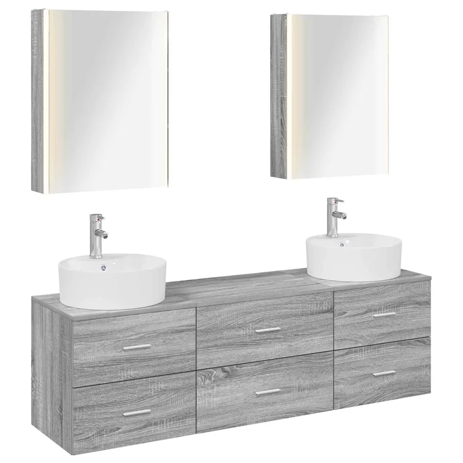 Ensemble de mobilier de salle de bain 5 pcs Sonoma gris - 2