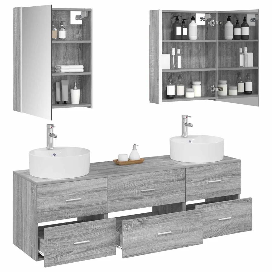 Ensemble de mobilier de salle de bain 5 pcs Sonoma gris - 3