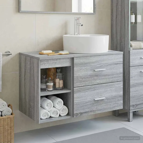 Ensemble de mobilier de salle de bain 2 pcs Sonoma gris