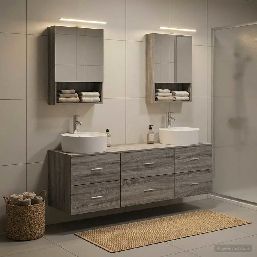 Ensemble de mobilier de salle de bain 5 pcs Sonoma gris