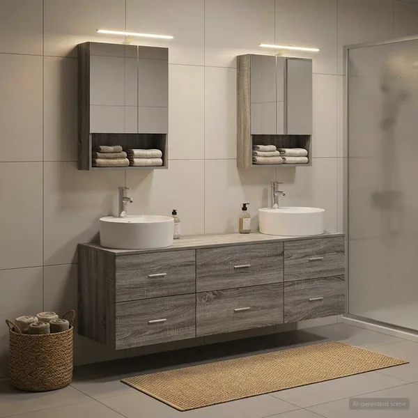 Ensemble de mobilier de salle de bain 5 pcs Sonoma gris