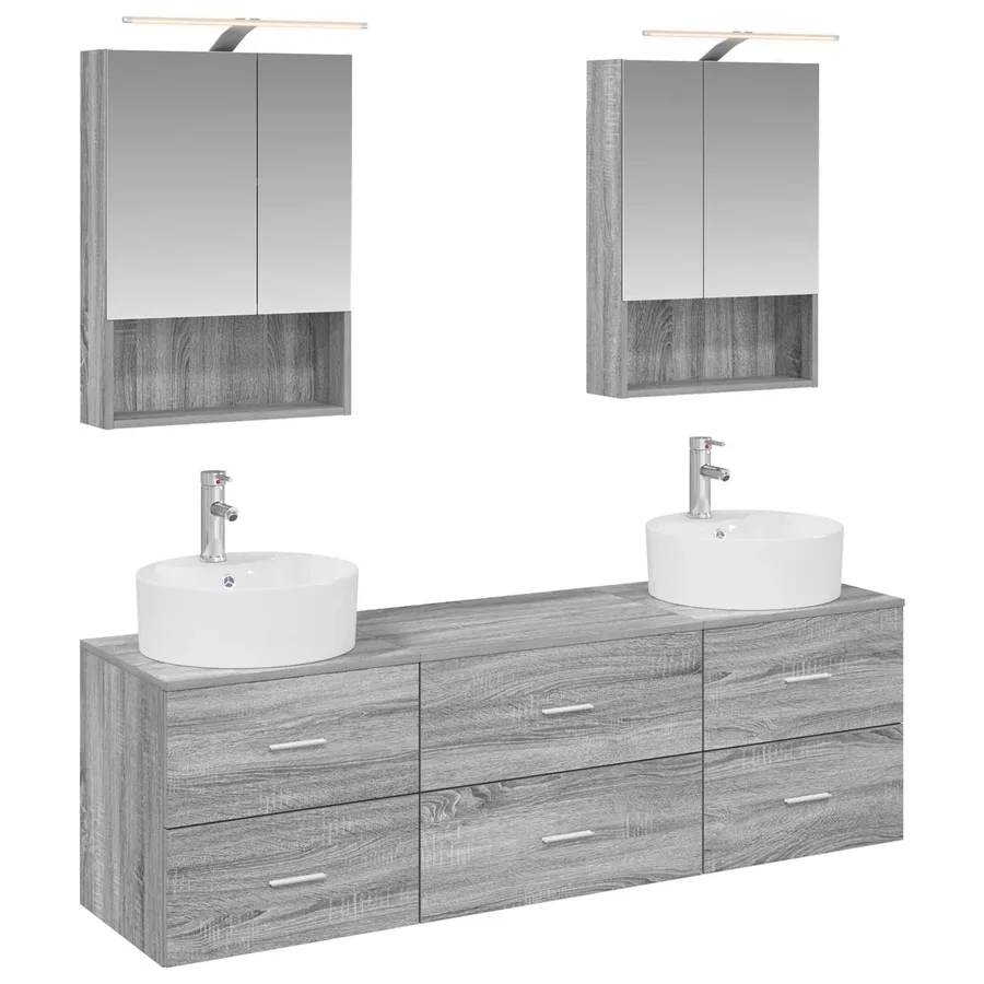 Ensemble de mobilier de salle de bain 5 pcs Sonoma gris - 2