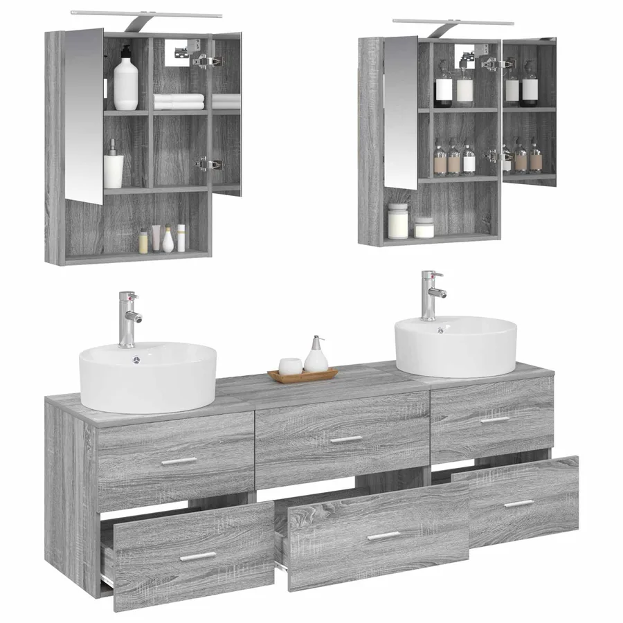 Ensemble de mobilier de salle de bain 5 pcs Sonoma gris - 3