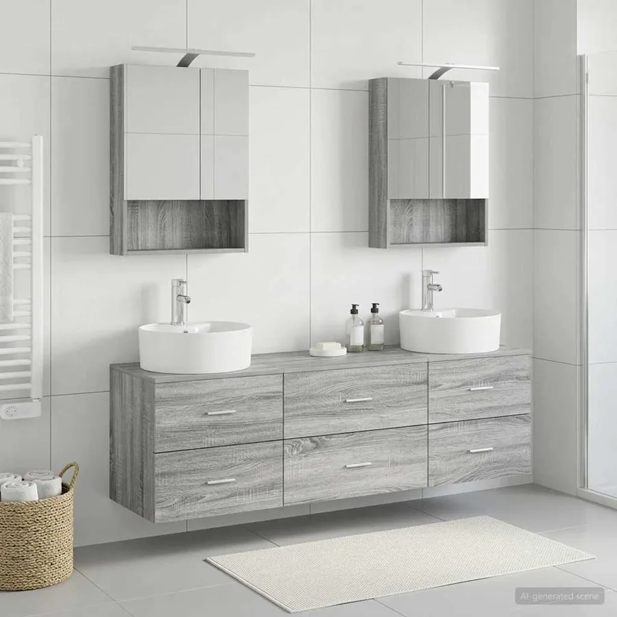 Ensemble de mobilier de salle de bain 5 pcs Sonoma gris - 4