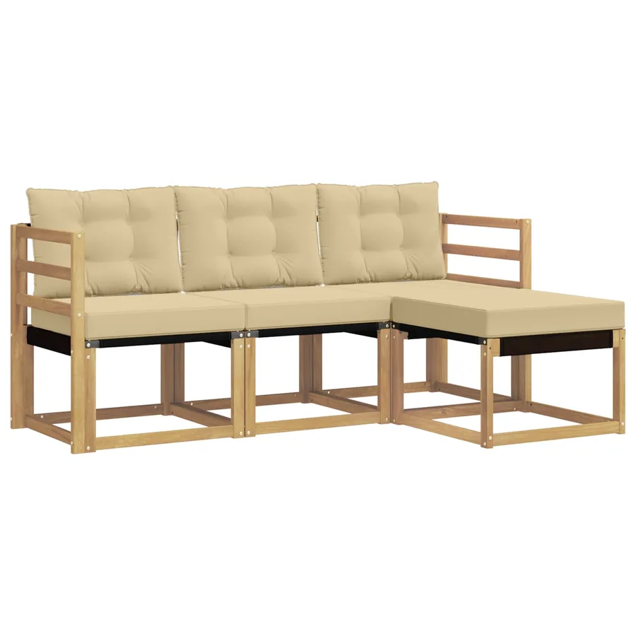 Ensemble de canapés d'extérieur 4 pcs Blanc et Beige - 2