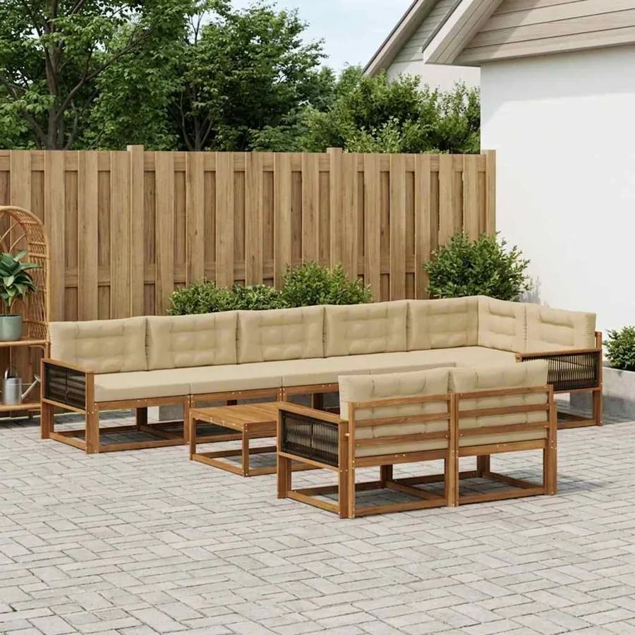 Ensemble de canapés d'extérieur 9 pcs Naturel et Beige