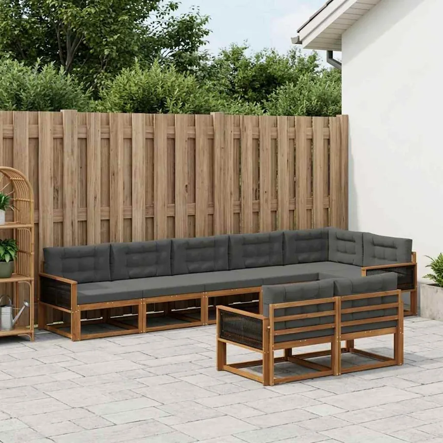 Ensemble de canapés d'extérieur 8 pc Naturel et Anthracite