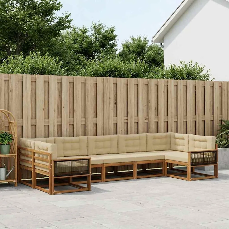Ensemble de canapés d'extérieur 7 pcs Naturel et Beige