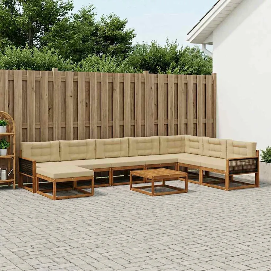 Ensemble de canapés d'extérieur 9 pcs Naturel et Beige