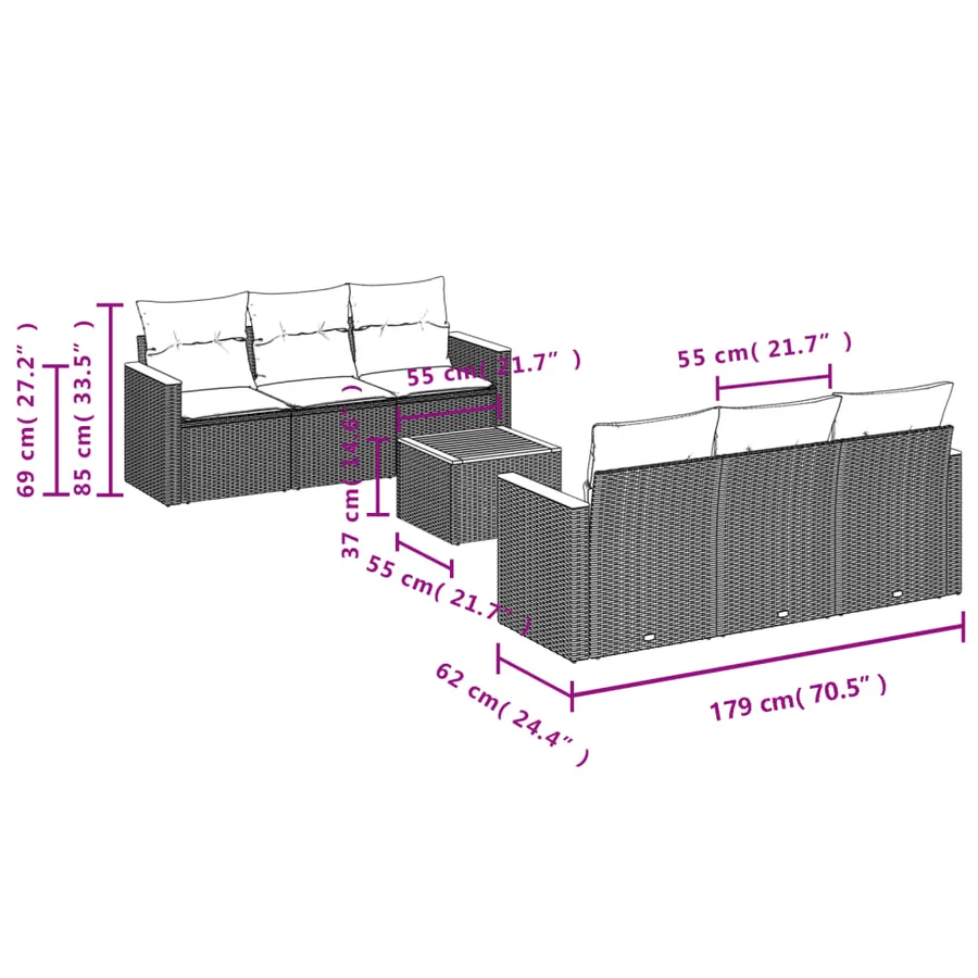 Salon de jardin avec coussins 7 pcs beige résine tressée - 3