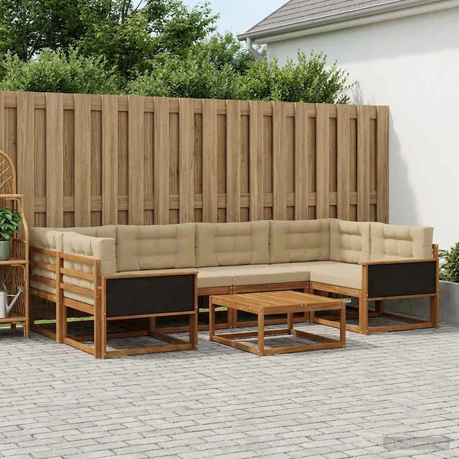 Ensemble de canapés d'extérieur 7 pcs Naturel et Beige