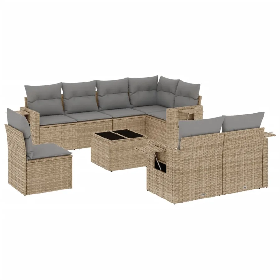 Salon de jardin avec coussins 9 pcs beige résine tressée - 2