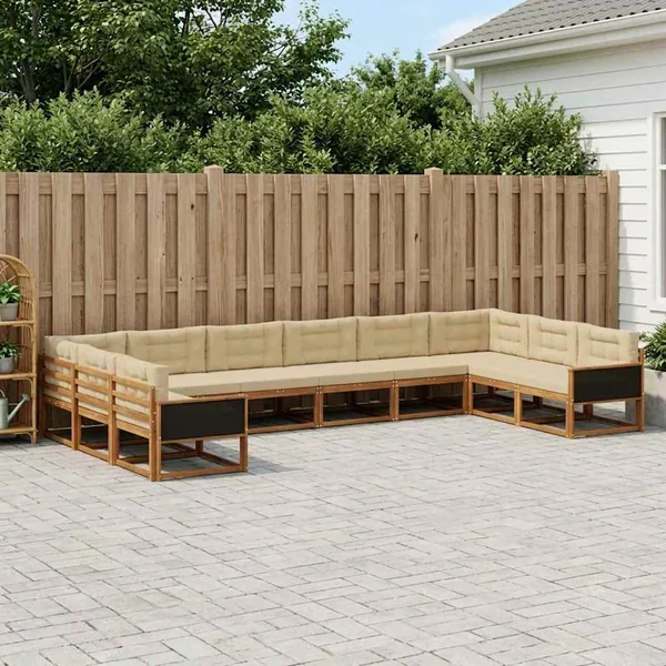 Ensemble de canapés d'extérieur 10 pcs Naturel et Beige
