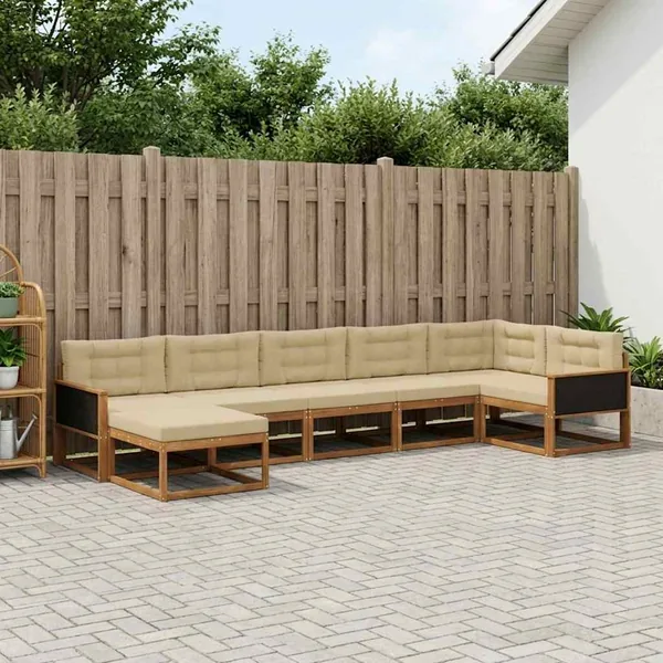 Ensemble de canapés d'extérieur 7 pcs Naturel et Beige