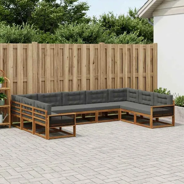 Ensemble de canapés d'extérieur 9 pcs Naturel et Anthracite