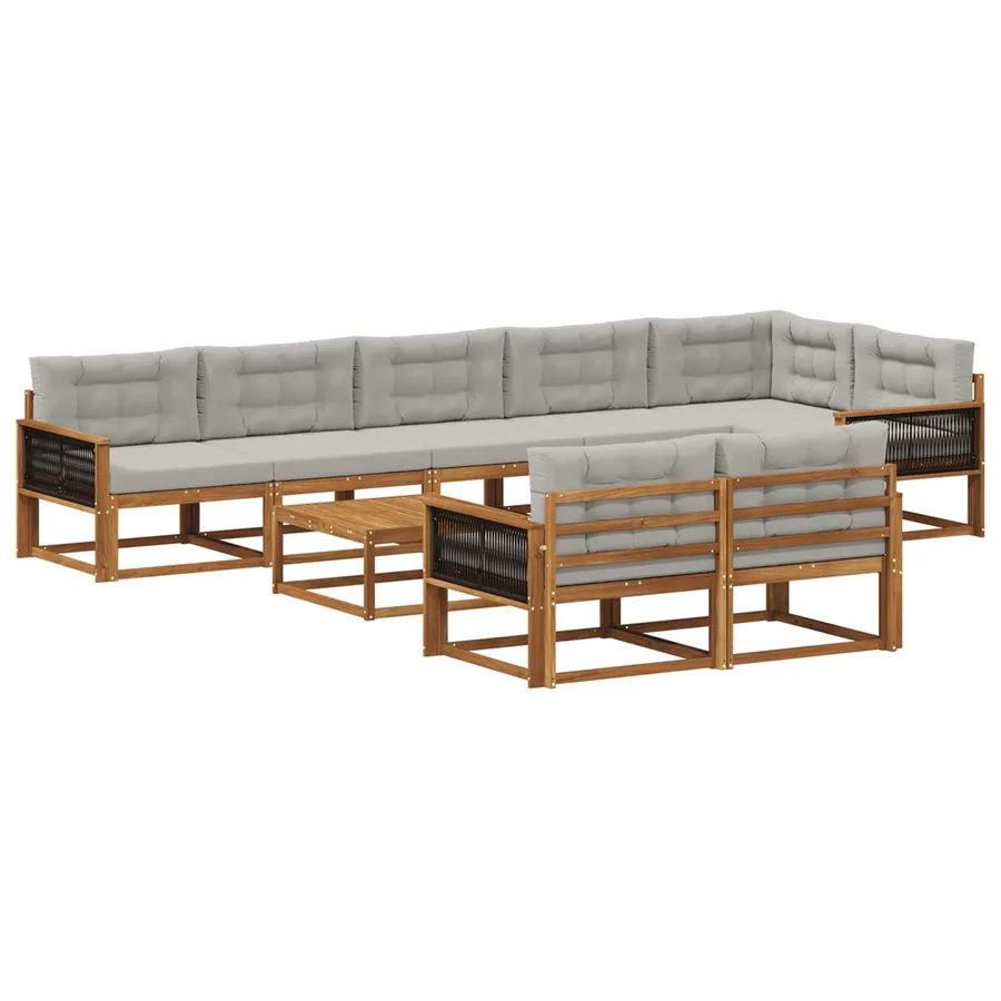 Ensemble de canapés d'extérieur 9 pcs Naturel et Gris clair - 2