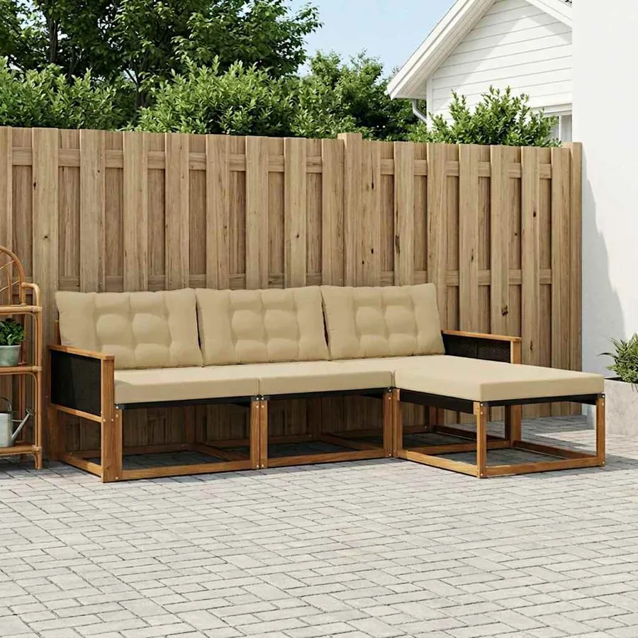 Ensemble de canapés d'extérieur 4 pcs Naturel et Beige