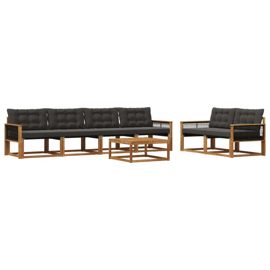 Ensemble de canapés d'extérieur 7 pcs Naturel et noir - 2