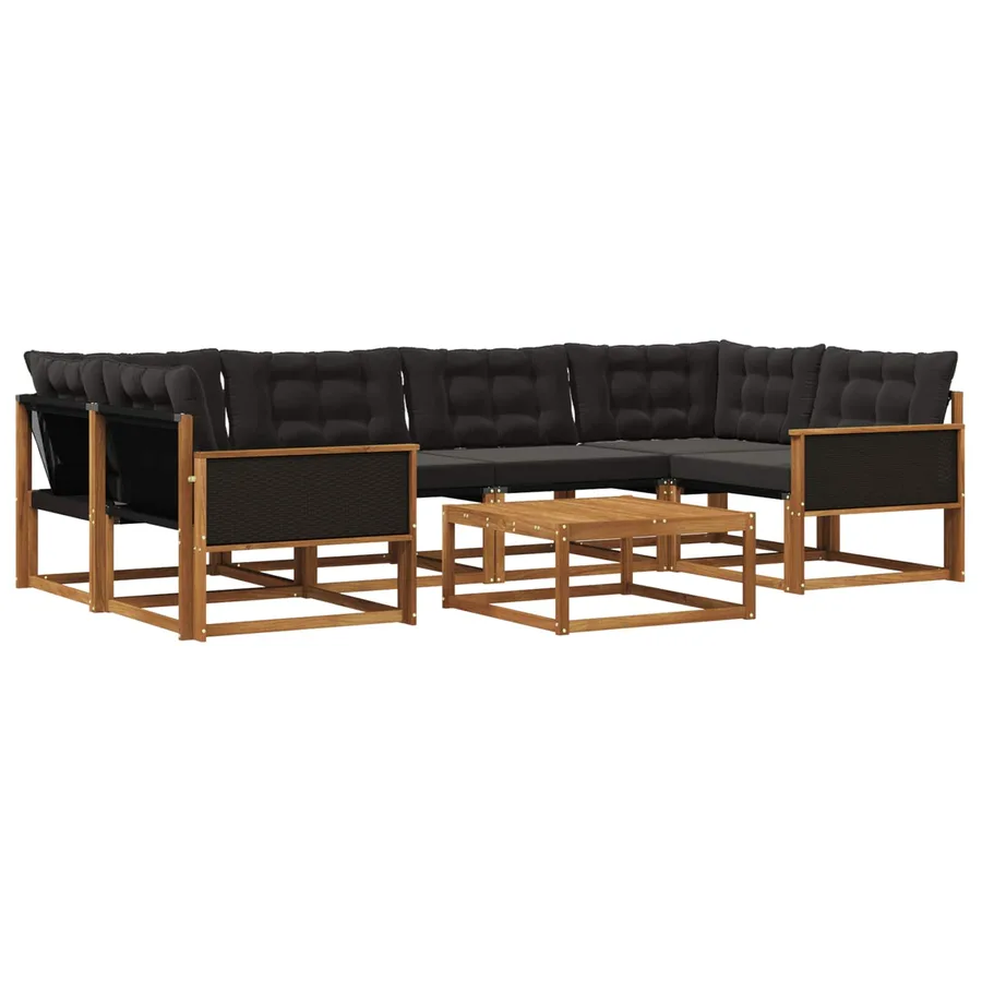 Ensemble de canapés d'extérieur 7 pcs Naturel et noir - 2