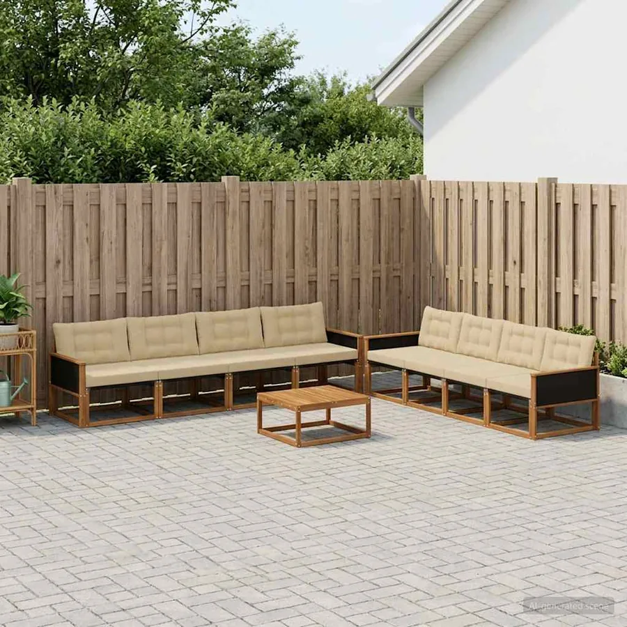 Ensemble de canapés d'extérieur 9 pcs Naturel et Beige