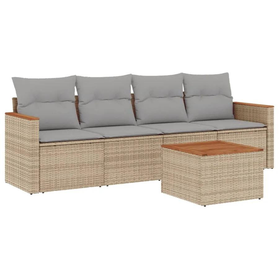 Salon de jardin avec coussins 5 pcs beige résine tressée - 2
