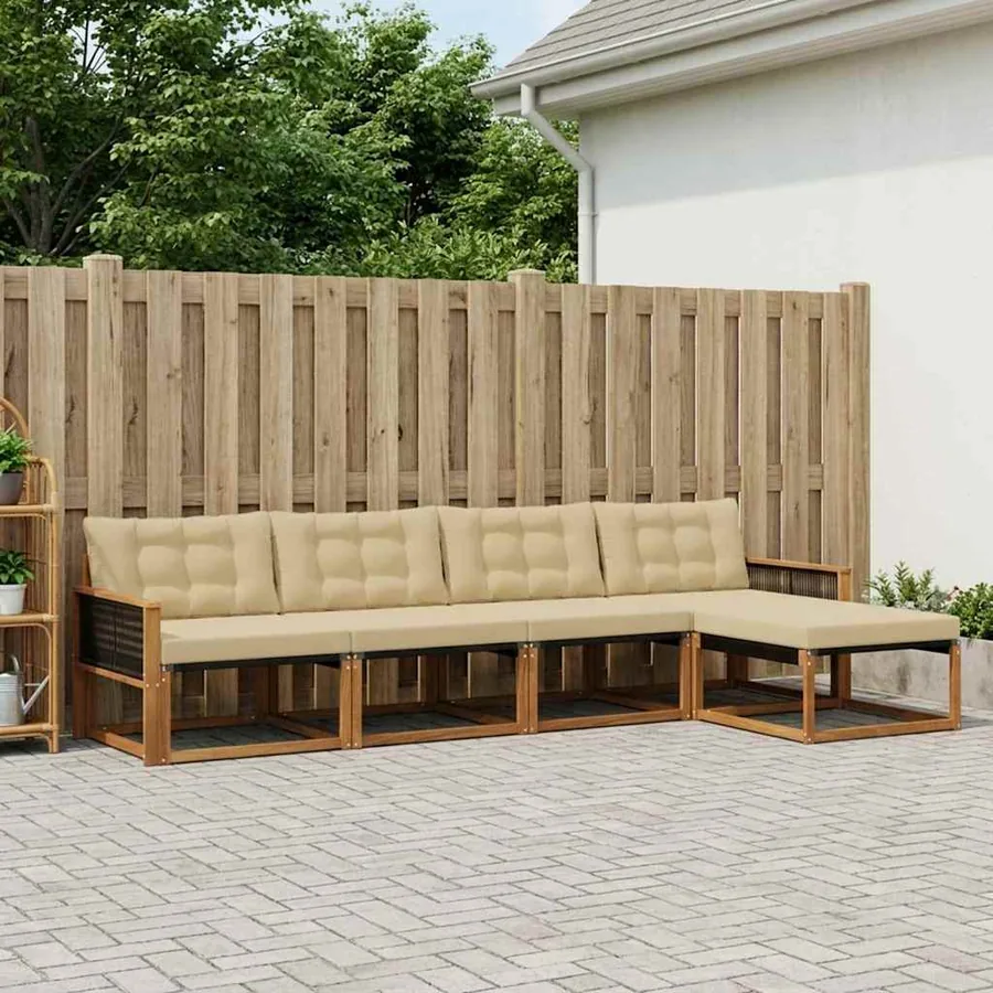 Ensemble de canapés d'extérieur 5 pcs Naturel et Beige