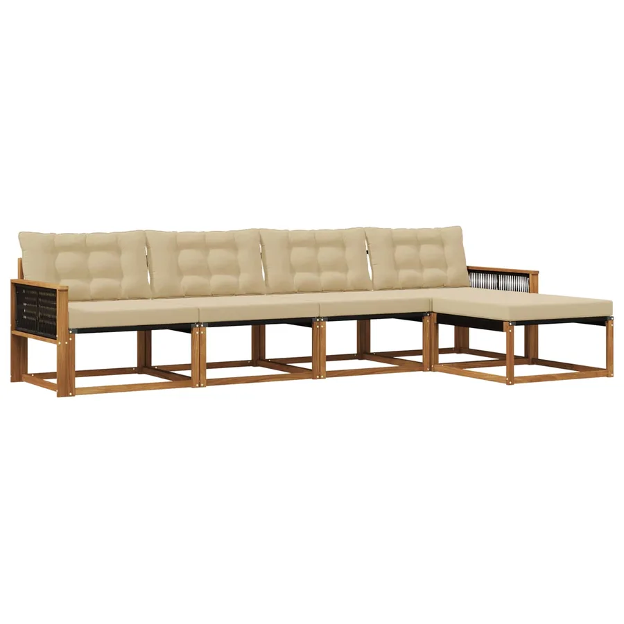 Ensemble de canapés d'extérieur 5 pcs Naturel et Beige - 2