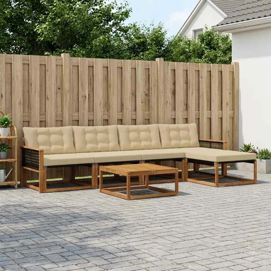 Ensemble de canapés d'extérieur 6 pcs Naturel et Beige