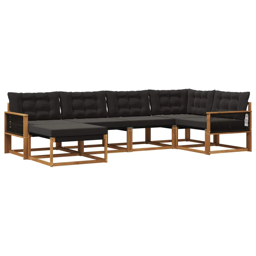 Ensemble de canapés d'extérieur 6 pcs Naturel et noir - 2