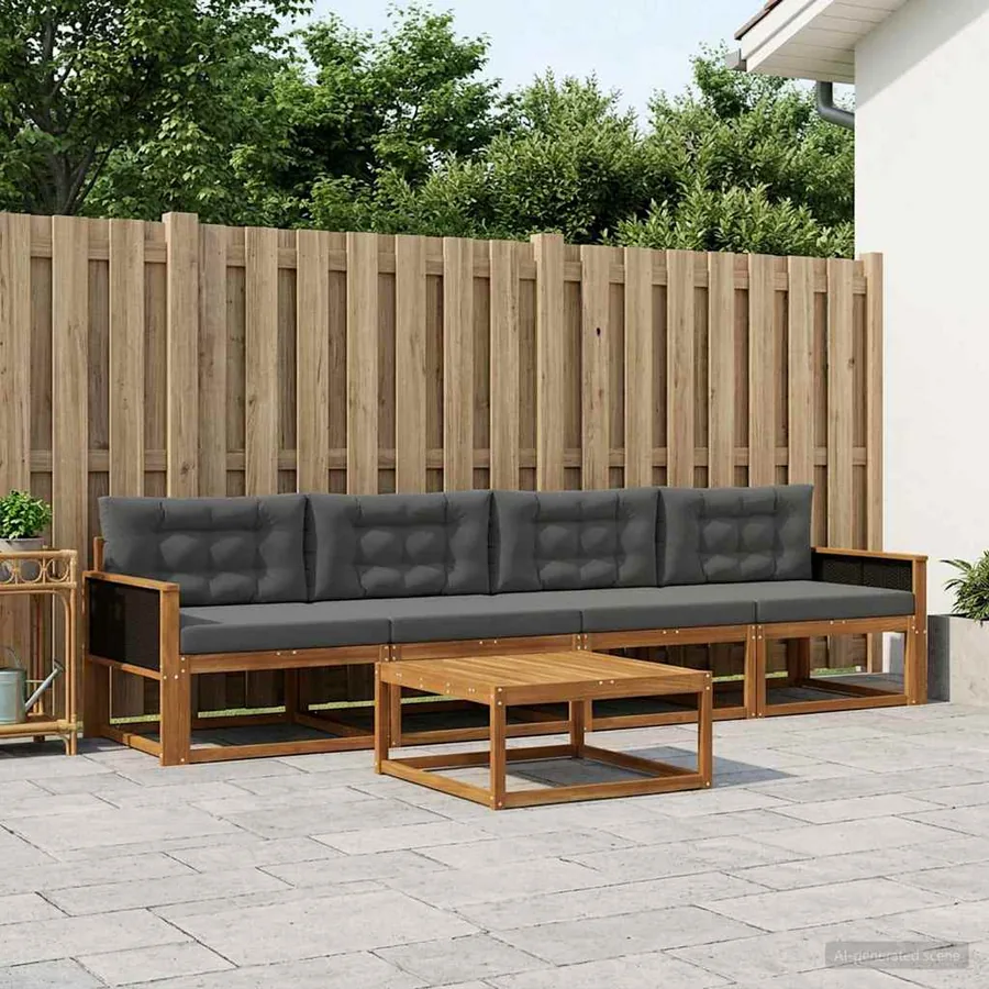 Ensemble de canapés d'extérieur 5 pcs Naturel et Anthracite