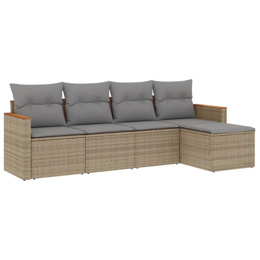 Salon de jardin avec coussins 5 pcs beige résine tressée - 2