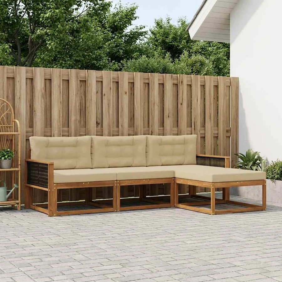 Ensemble de canapés d'extérieur 4 pcs Naturel et Beige