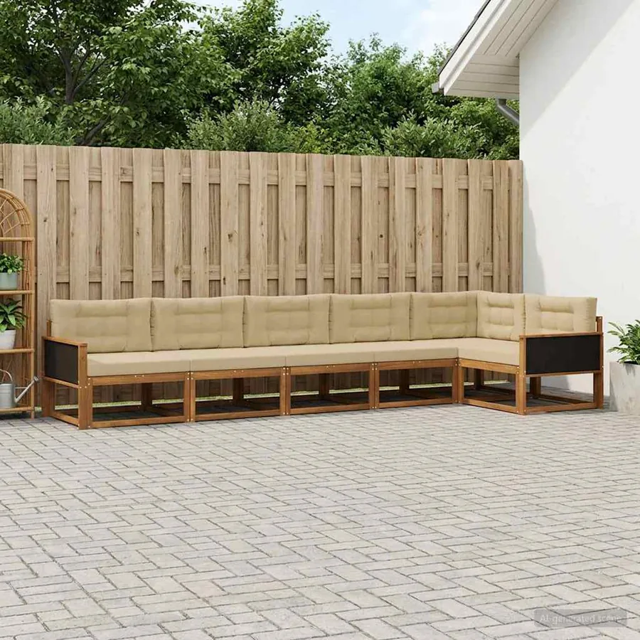 Ensemble de canapés d'extérieur 6 pcs Naturel et Beige