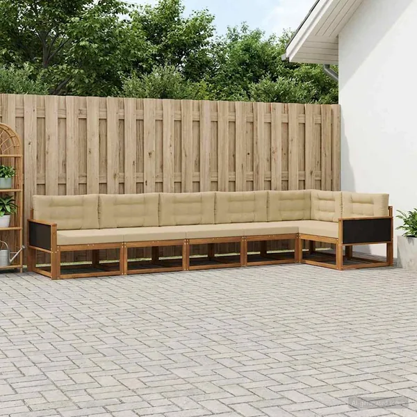 Ensemble de canapés d'extérieur 6 pcs Naturel et Beige