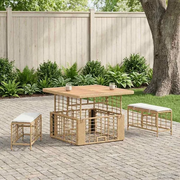 Ensemble de salle à manger pour jardin 3 pcs Nature et Blanc
