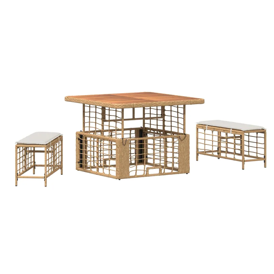 Ensemble de salle à manger pour jardin 3 pcs Nature et Blanc - 2