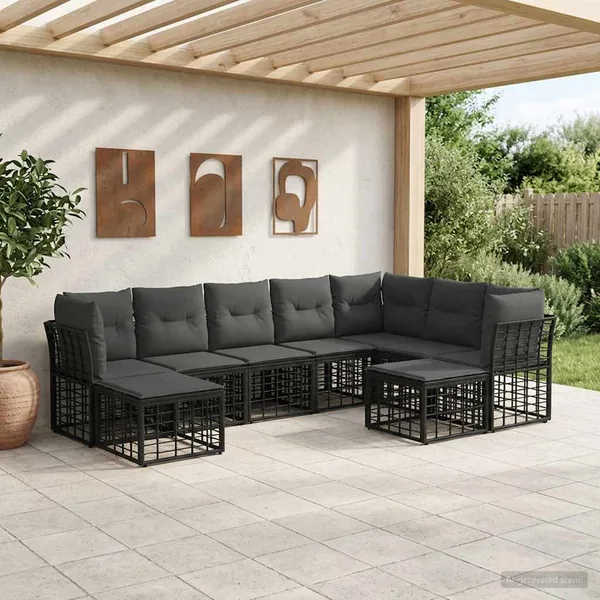 Ensemble de canapés d'extérieur Noir et Gris foncé Polyester