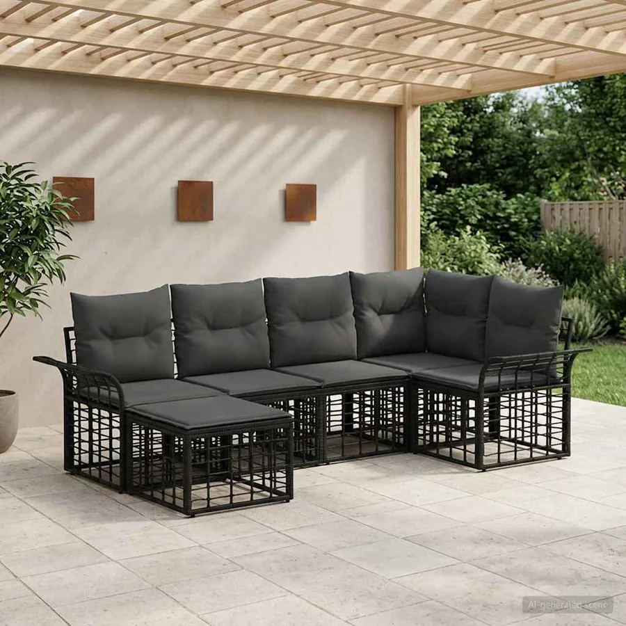Ensemble de canapés d'extérieur 6 pcs Noir et Gris foncé