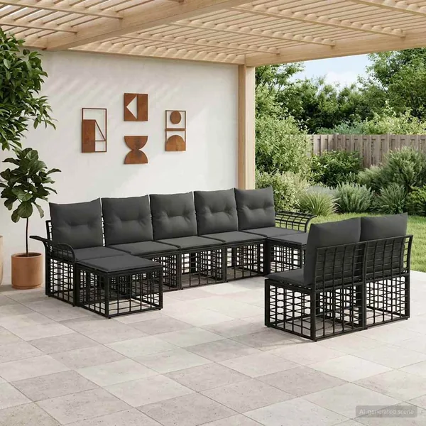 Ensemble de canapés d'extérieur 9 pcs Noir et Gris foncé